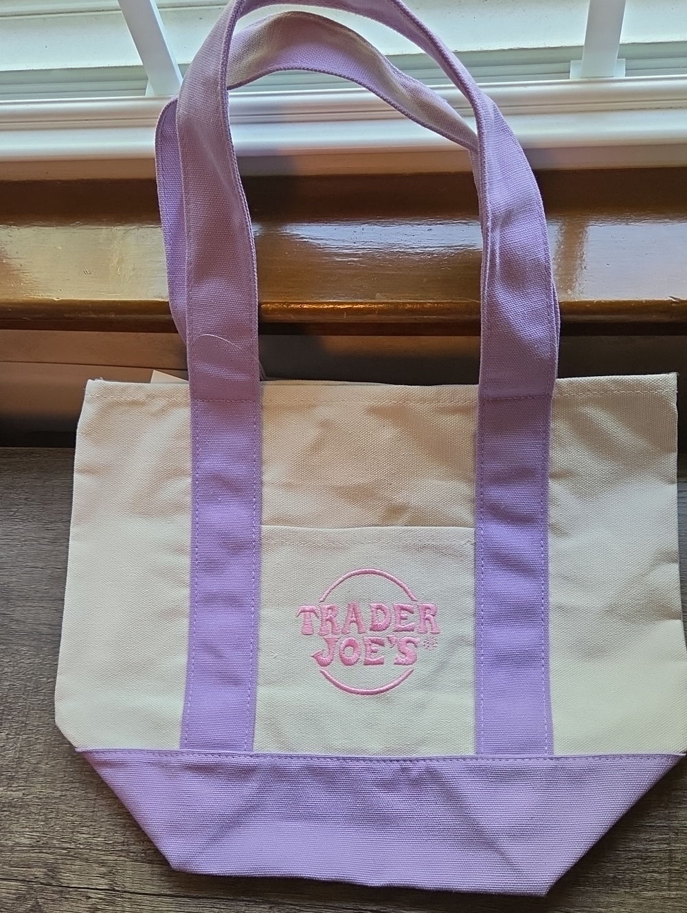 Trader Joe's Cream and Lavender Canvas Tote Bag